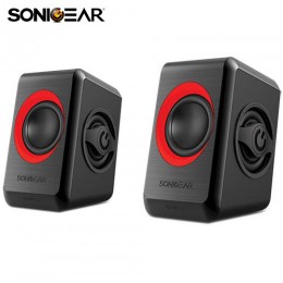 SONIC GEARS USB POWERED QUAD BASS SPEAKERS 2,0 BLACK FESTIVE RED