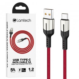 LAMTECH USB TYPE-C DATA CABLE 5A 1,2M RED