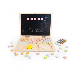 Ξύλινο Εκπαιδευτικό Παιδικό Μαγνητικό Laptop με Αξεσουάρ Χρώματος Καφέ Ανοιχτό Ecotoys G068-ECO_STANDART