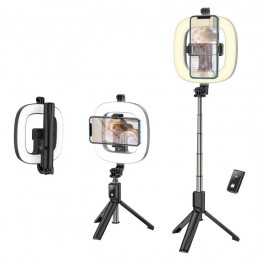 Βάση Στήριξης και Selfie Stick Hoco LV03 Plus Showfull για Συσκευές 4.7"-6.5" με Περιμετρικό Φωτισμό Μαύρη και Τηλεχειρισμό
