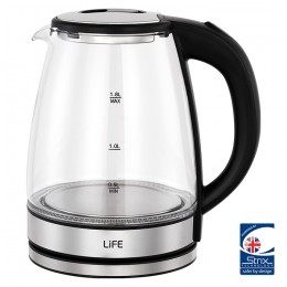 Life Crystal 1.8l Glass Electric Kettle With White led Light and Strix Controller