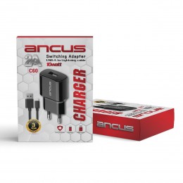 Φορτιστής Ταξιδίου Switching Ancus Supreme Series C60 USB 5V / 2A 10W με Αποσπώμενο Καλώδιο Lightning 1m Μαύρο