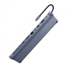 GEMBIRD USB TYPE-C 11IN1 MULTI-PORT ADAPTER (USB HUB+HDMI+VGA+PD+CARD READER+LAN+3.5MM) SPACE GREY