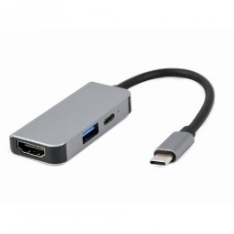 GEMBIRD USB TYPE-C 3IN1 MULTI-PORT ADAPTER (USB PORT+HDMI+PD) SILVER