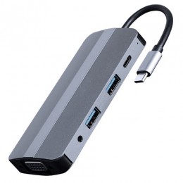 GEMBIRD USB TYPE-C 8IN1 MULTI-PORT ADAPTER (HUB+HDMI+VGA+PD+CARD READER+STEREO AUDIO) SILVER