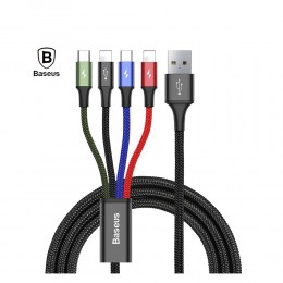 Baseus Rapid Braided USB to 2x Lightning / Type-C / micro USB Cable Πολύχρωμο 1.2m (CA1T4-A01) (BASCA1T4A01)