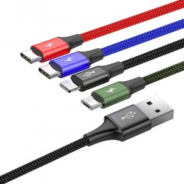 Baseus Braided USB to Lightning / 2x Type-C / micro USB Cable Πολύχρωμο 1.2m (CA1T4-B01)