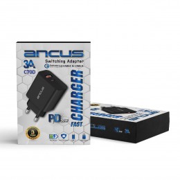 Φορτιστής Ταξιδίου Switching Ancus Supreme Series C70D Dual Fast Charge με USB/USB-C Έξοδο QC3.0 PD 30W Μαύρο