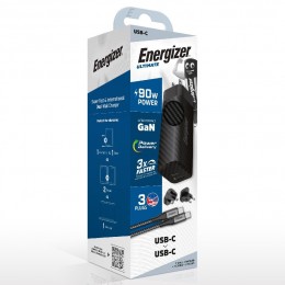 Φορτιστής Ταξιδίου Energizer A90MUC  με έξοδο USB-C/USB-A 90W Καλώδιο USB-C/USB-C Μαύρο