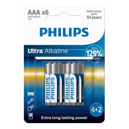 PHILIPS Ultra αλκαλικές μπαταρίες LR03E6BP/10, AAA LR03 1.5V, 6τμχ