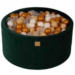 MeowBaby Baby Foam Round Ball Pit 90x40cm with 300 Balls 7cm Certified, Velvet, Dark Green: Gold/Beige/White/Transparent (VEO0114IE) (MEBVEO0114IE)