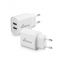 MediaRange 12W charger with two USB-A outputs, white (MRMA114)