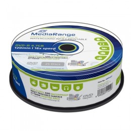 MediaRange DVD-R 120' 4.7GB 16x Inkjet fullsurf. print., Waterguard white, High-glossy, Waterproof, Wide sput. (MRPL612)