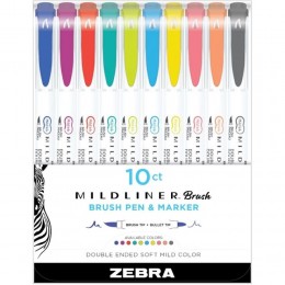 Zebra Mildliner Double Ended Brush Pen & Marker Bold & Fine Point 10 Pack (ZB-79501) (ZEB79501)
