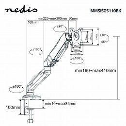 Nedis Desk Monitor Mount Gas Spring for 1 Screen 15 - 32" (MMSISGS110BK) (NEDMMSISGS110BK)