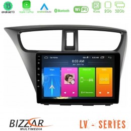 Bizzar lv Series Honda Civic Hatchback 2012-2015 4core Android 13 2+32gb Navigation Multimedia Tablet 9 u-lv-Hd0941