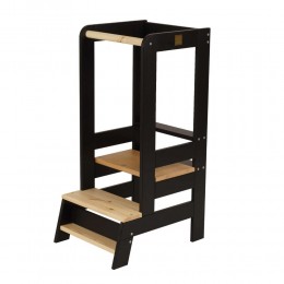 MeowBaby Black Wooden Kitchen Helper for Children Step Stool with Natural Elements with board (KH01011CMIE) (MEBKH01011CMIE)