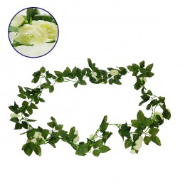 GloboStar® 09012 Τεχνητό Κρεμαστό Φυτό Διακοσμητική Γιρλάντα Μήκους 2.2 μέτρων με 32 X Μικρά Τριαντάφυλλα Λευκά