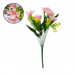 GloboStar® 09083 Τεχνητό Φυτό Διακοσμητικό Μπουκέτο Rain Lily Ροζ M15cm x Υ33cm Π15cm με 7 Κλαδάκια