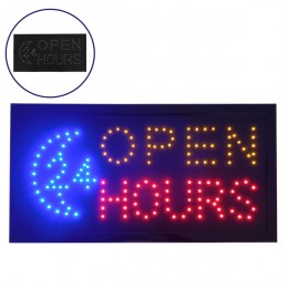 Φωτιστικό LED Σήμανσης OPEN 24 HOURS με Διακόπτη ON/OFF και Πρίζα 230v 48x2x25cm GloboStar 96305