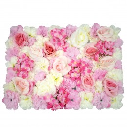 GloboStar® 78304 Συνθετικό Πάνελ Λουλουδιών - Κάθετος Κήπος Τριαντάφυλλο - Ορτανσία - Βιολέτα Μ60 x Υ40 x Π7cm