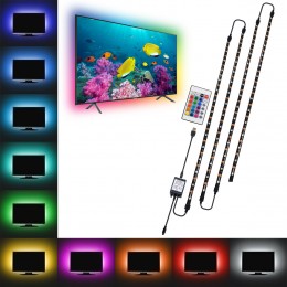 GloboStar® 70406 Σετ Ταινία TV Kit LED RGB SMD 5050 2m (4x50CM) 14.4W/2m 60LED/2m 1454lm/2m 120° USB DC 5V Οπίσθιου Κρυφού Φωτισμού για Τηλεόραση με Ασύρματο Τηλεχειριστήριο Αδιάβροχο IP65 RGB