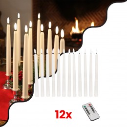 GloboStar® 79564 ΣΕΤ 12 Διακοσμητικών Realistic Κεριών Κηροπηγίου με LED Εφέ Κινούμενης Φλόγας - Μπαταρίας & Ασύρματο Χειριστήριο IR Θερμό Λευκό 2700K Dimmable