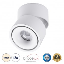 GloboStar® OMEGA-S 60298 Επιφανειακό LED Spot Downlight Φ10cm 12W 1560lm 36° AC 220-240V IP20 Φ10 x Υ10.5cm - Στρόγγυλο - Λευκό - Φυσικό Λευκό 4500K - Bridgelux COB - 5 Years Warranty