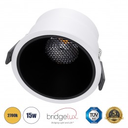 GloboStar® PLUTO-B 60259 Χωνευτό LED Spot Downlight TrimLess Φ10.4cm 15W 1875lm 38° AC 220-240V IP20 Φ10.4 x Υ6.5cm - Στρόγγυλο - Λευκό με Μαύρο Κάτοπτρο & Anti-Glare HoneyComb - Θερμό Λευκό 2700K - Bridgelux COB - 5 Years Warranty
