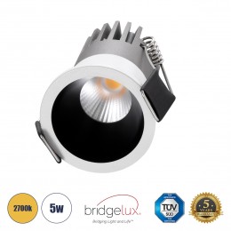 GloboStar® MICRO-S 60235 Χωνευτό LED Spot Downlight TrimLess Φ4cm 5W 625lm 38° AC 220-240V IP20 Φ4 x Υ5.9cm - Στρόγγυλο - Λευκό με Μαύρο Κάτοπτρο - Θερμό Λευκό 2700K - Bridgelux COB - 5 Years Warranty