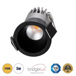 GloboStar® MICRO-S 60239 Χωνευτό LED Spot Downlight TrimLess Φ4cm 5W 625lm 38° AC 220-240V IP20 Φ4 x Υ5.9cm - Στρόγγυλο - Μαύρο - Θερμό Λευκό 2700K - Bridgelux COB - 5 Years Warranty
