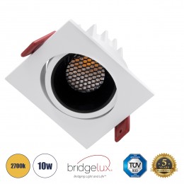 GloboStar® LEO-SQ 60289 Χωνευτό LED Spot Downlight TrimLess Μ8.5xΠ8.5cm 10W 1250lm 38° AC 220-240V IP20 Μ8.5 x Π8.5 x Υ6.6cm - Τετράγωνο - Κινούμενο - Λευκό με Μαύρο Κάτοπτρο & Anti-Glare HoneyComb - Θερμό Λευκό 2700K - Bridgelux COB - 5 Years Warranty