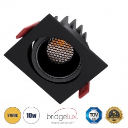 GloboStar® LEO-SQ 60293 Χωνευτό LED Spot Downlight TrimLess Μ8.5xΠ8.5cm 10W 1250lm 38° AC 220-240V IP20 Μ8.5 x Π8.5 x Υ6.6cm - Τετράγωνο - Κινούμενο - Μαύρο & Anti-Glare HoneyComb - Θερμό Λευκό 2700K - Bridgelux COB - 5 Years Warranty