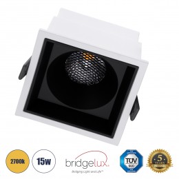 GloboStar® PLUTO-B 60277 Χωνευτό LED Spot Downlight TrimLess Μ10.4xΠ10.4cm 15W 1875lm 38° AC 220-240V IP20 Μ10.4 x Π10.4 x Υ6.5cm - Τετράγωνο - Λευκό με Μαύρο Κάτοπτρο & Anti-Glare HoneyComb - Θερμό Λευκό 2700K - Bridgelux COB - 5 Years Warranty