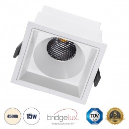 GloboStar® PLUTO-B 60278 Χωνευτό LED Spot Downlight TrimLess Μ10.4xΠ10.4cm 15W 1950lm 38° AC 220-240V IP20 Μ10.4 x Π10.4 x Υ6.5cm - Τετράγωνο - Λευκό & Anti-Glare HoneyComb - Φυσικό Λευκό 4500K - Bridgelux COB - 5 Years Warranty