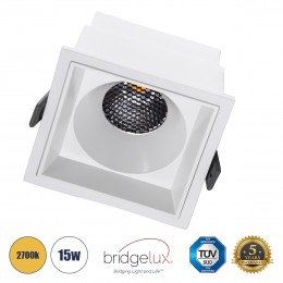 GloboStar® PLUTO-B 60279 Χωνευτό LED Spot Downlight TrimLess Μ10.4xΠ10.4cm 15W 1875lm 38° AC 220-240V IP20 Μ10.4 x Π10.4 x Υ6.5cm - Τετράγωνο - Λευκό & Anti-Glare HoneyComb - Θερμό Λευκό 2700K - Bridgelux COB - 5 Years Warranty