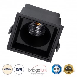 GloboStar® PLUTO-B 60280 Χωνευτό LED Spot Downlight TrimLess Μ10.4xΠ10.4cm 15W 1950lm 38° AC 220-240V IP20 Μ10.4 x Π10.4 x Υ6.5cm - Τετράγωνο - Μαύρο & Anti-Glare HoneyComb - Φυσικό Λευκό 4500K - Bridgelux COB - 5 Years Warranty