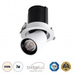 GloboStar® VIRGO-S 60302 Χωνευτό LED Spot Downlight TrimLess Φ9cm 7W 910lm 36° AC 220-240V IP20 Φ9cm x Υ9cm - Στρόγγυλο - Λευκό με Μαύρο Κάτοπτρο - Φυσικό Λευκό 4500K - Bridgelux COB - 5 Years Warranty