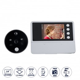 GloboStar® 86017 Ψηφιακή Έξυπνη Camera Εξώπορτας 90° Μοιρών με Έγχρωμη Οθόνη 2.8 Inches - Νυχτερινή Όραση με LED IR - Κουδούνι - Εσωτερική Μνήμη Αποθήκευσης - Λειτουργεί με 4 Μπαταρίες AAA