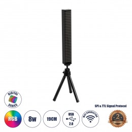 GloboStar® DIGICOLUMN 90761 Μοντέρνο Επιτραπέζιο Φωτιστικό Γραφείου WiFi Digital Pixel Rhythm Music Bar LED 8W 640lm 90° DC 5V με USB 2.0 & WiFi Mobile APP IP20 - Εναλλαγή Φωτισμού μέσω WiFi Εφαρμογής - Πολύχρωμο RGB - Dimmable - Μαύρο - Μ2.3 x Π2.5 x Υ19cm - 2 Χρόνια Εγγύηση