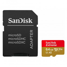 Sandisk Extreme microSDXC 64GB Class 10 U3 V30 A2 UHS-I με αντάπτορα (SDSQXAH-064G-GN6MA) (SANSDSQXAH-064G-GN6MA)