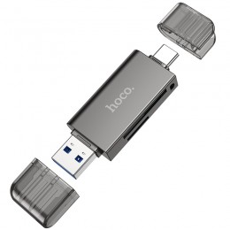 Αντάπτορας  Hoco HB39 USB 3.0 και USB-C σε SD Κάρτα 5Gbps με 2TB Μέγιστη Χωρητικότητα Μεταλλικό Γκρι