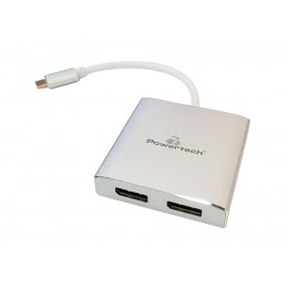 POWERTECH αντάπτορας USB-C σε 2x DisplayPort CAB-UC034, 4K/60Hz, ασημί