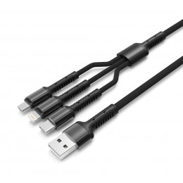 LDNIO καλώδιο USB σε USB-C/Lightning/Micro USB LC93, 3.4A, 1.2m, γκρι
