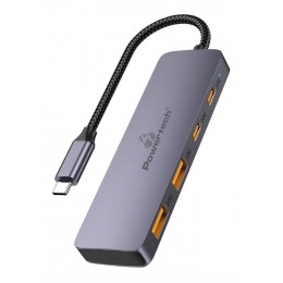POWERTECH USB hub CAB-UC082, 4x θυρών, 10Gbps, USB-C σύνδεση, γκρι