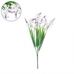 GloboStar® 78202 Τεχνητό Φυτό Μπουκέτο Διακοσμητικών Λουλουδιών με 10 Λευκές και Μωβ Λεβάντες M10 x Υ30 x Π10cm