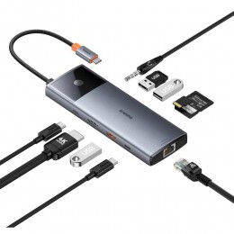 Baseus Hub 10in1  Metal Gleam II Series USB-C to 1xHDMI USB-A 10Gbps USB-C 2xUSB-A Ethernet RJ45 SD/TF card mini-jack 35mm USB-CPD (B00061800813-00) (BASB00061800813-00)