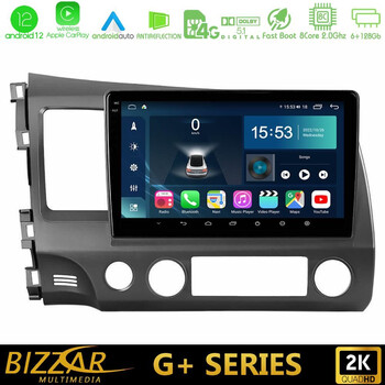 Bizzar g+ Series Honda Civic 2006-2011 8core Android12 6+128gb Navigation Multimedia Tablet 10" u-g-Hd0242
