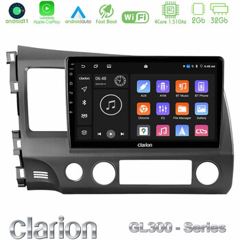 Clarion Gl300 Series 4core Android11 2+32gb Honda Civic 2006-2011 Navigation Multimedia Tablet 10" με Carplay & Android Auto u-gl3-Hd0242
