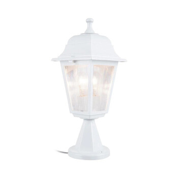 GloboStar® SOLME 203-0220 Vintage Επιδαπέδιο Φωτιστικό Φαναράκι Μονόφωτο 1 x E27 IP44 Λευκό & Διάφανο Πλαστικό - Μ15 x Π15 x Υ38cm